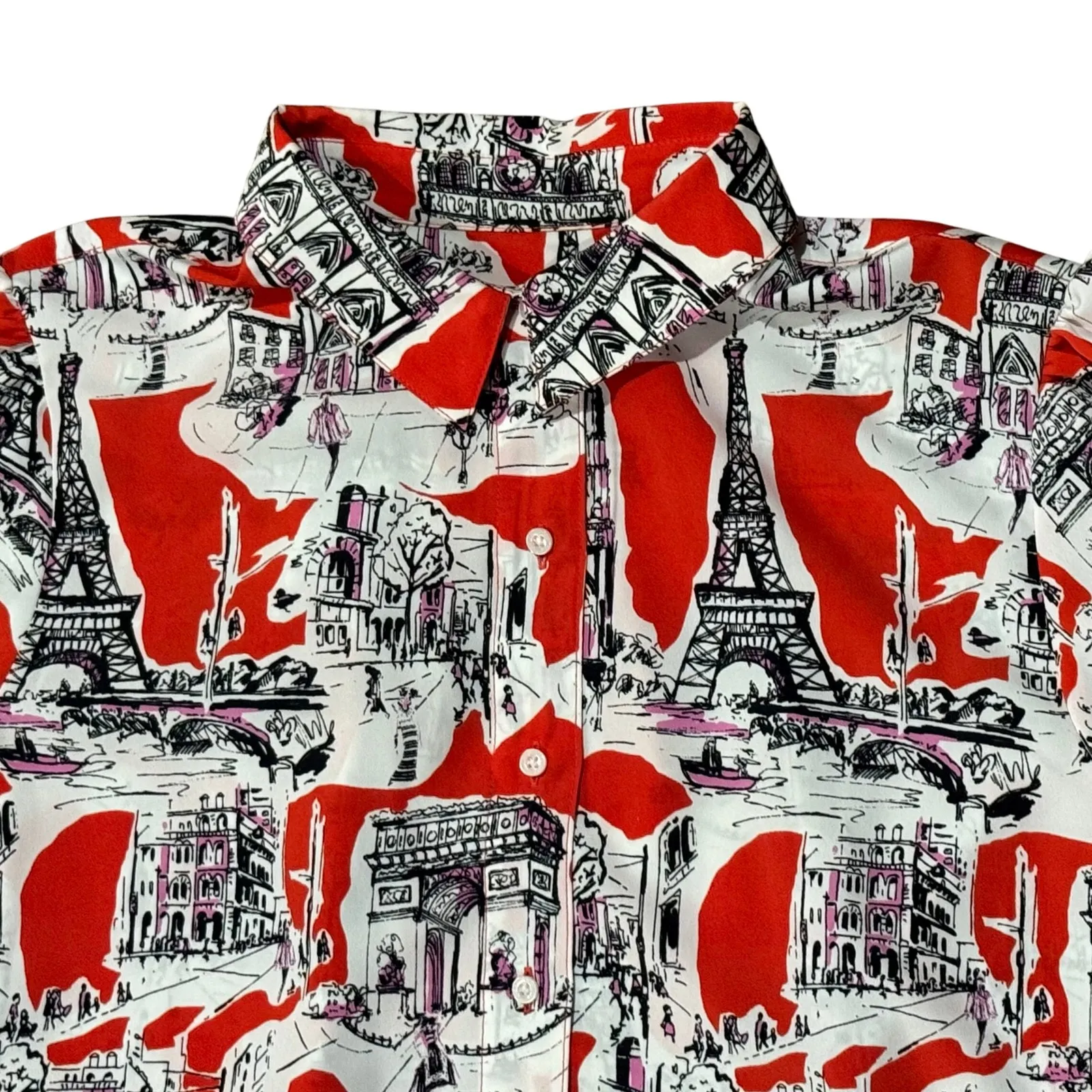 Karl Lagerfeld Paris Print Button Down Shirt Eiffel Tower Graphic Top - Image 3