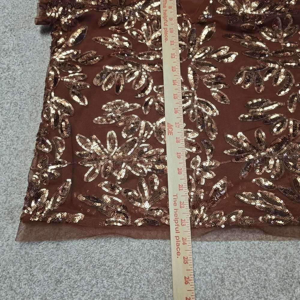 By Anthropologie Womens Size Small Burnt Orange Floral Sequin Cut Out Blouse Top - Image 4