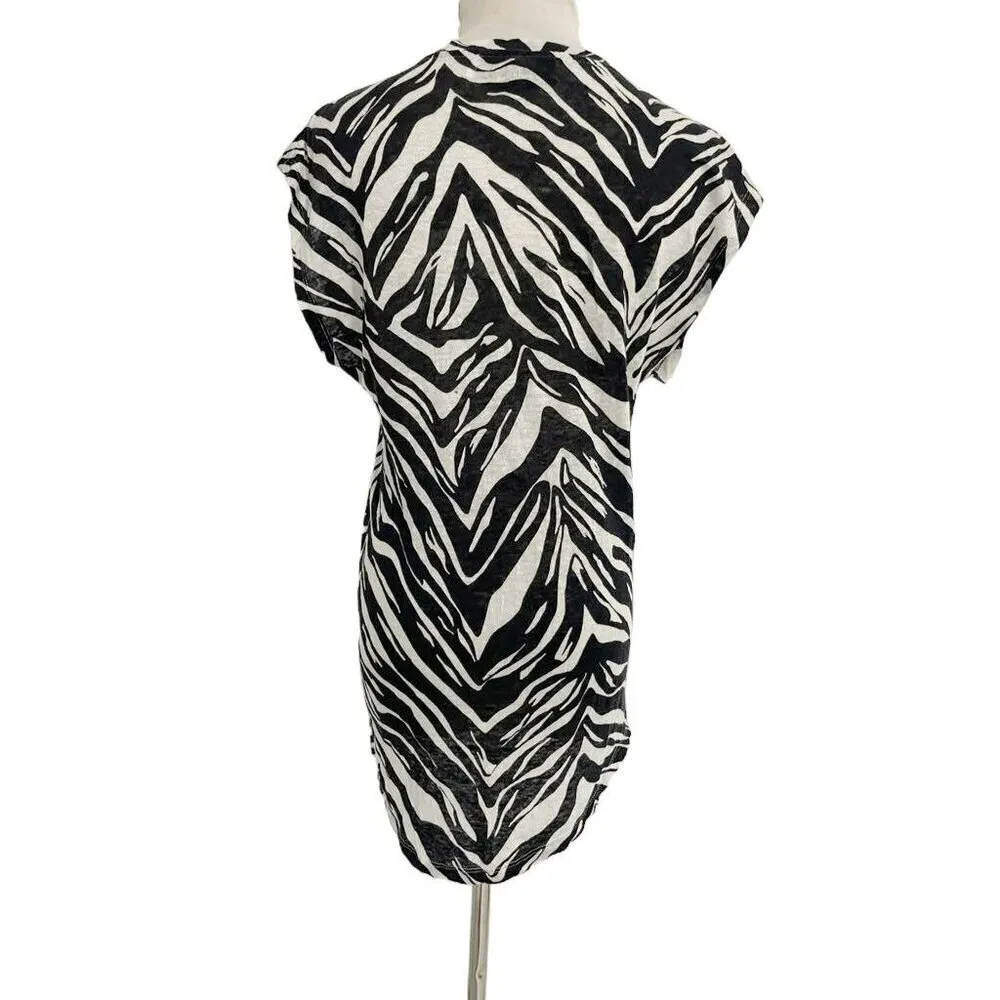 IRO Jeans Size XS Linen Shirt Top Blouse Short Sleeve Tunic Animal Print - Image 4