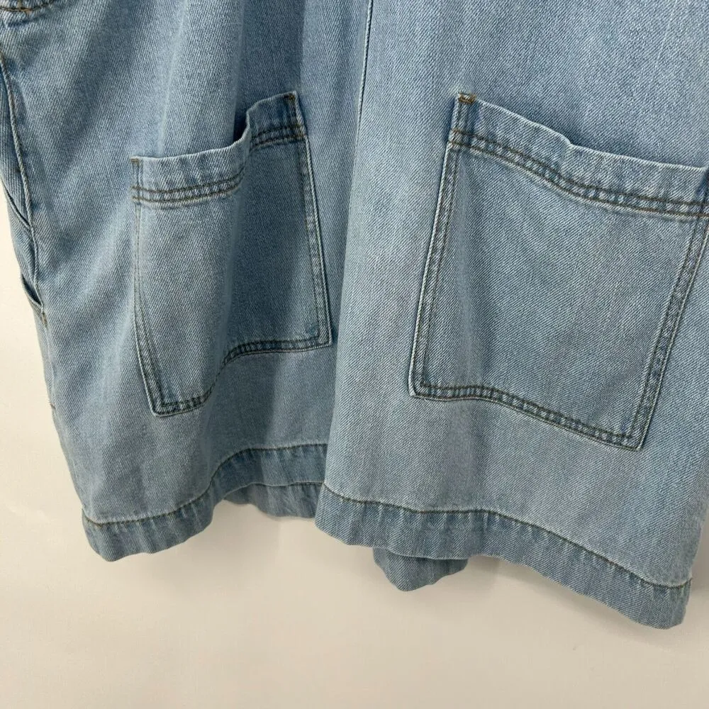Universal Thread Denim Overall Dress Jumper Light Wash Pockets Sleeveless Sz XL - Image 8