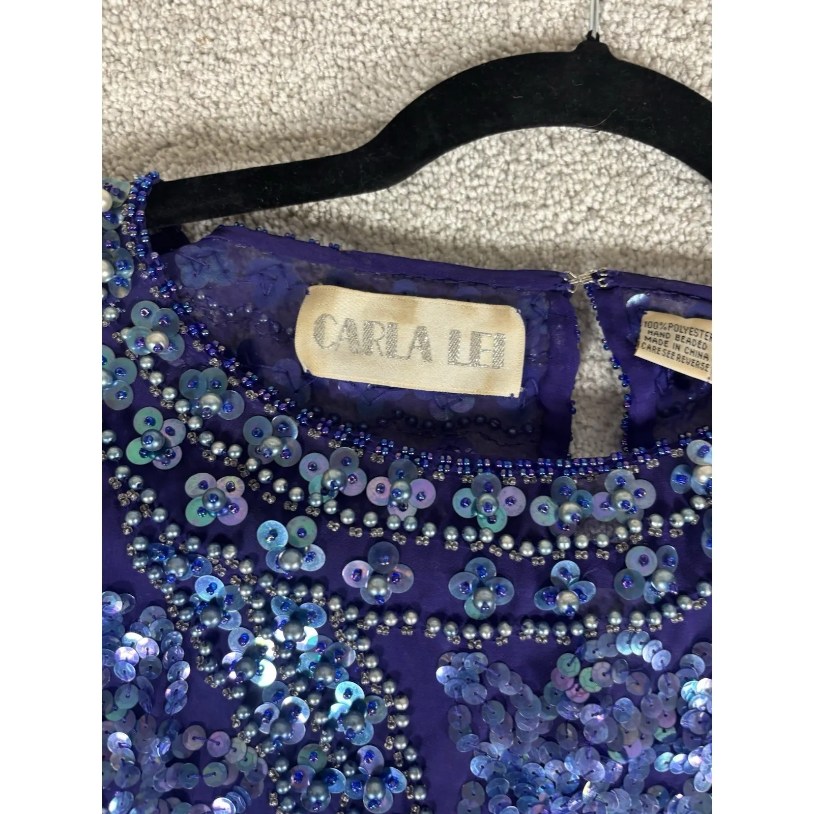 carlei lei sheer hand‎ beaded vintage blouses scallop hem purple size 10 - Image 6