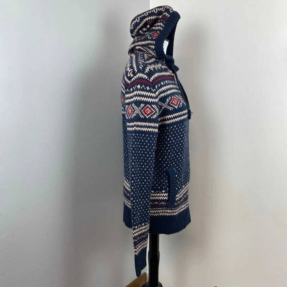NEW American Eagle Navy Birdseye Fairisle Hoodie Sweater Small Nordic - Image 5