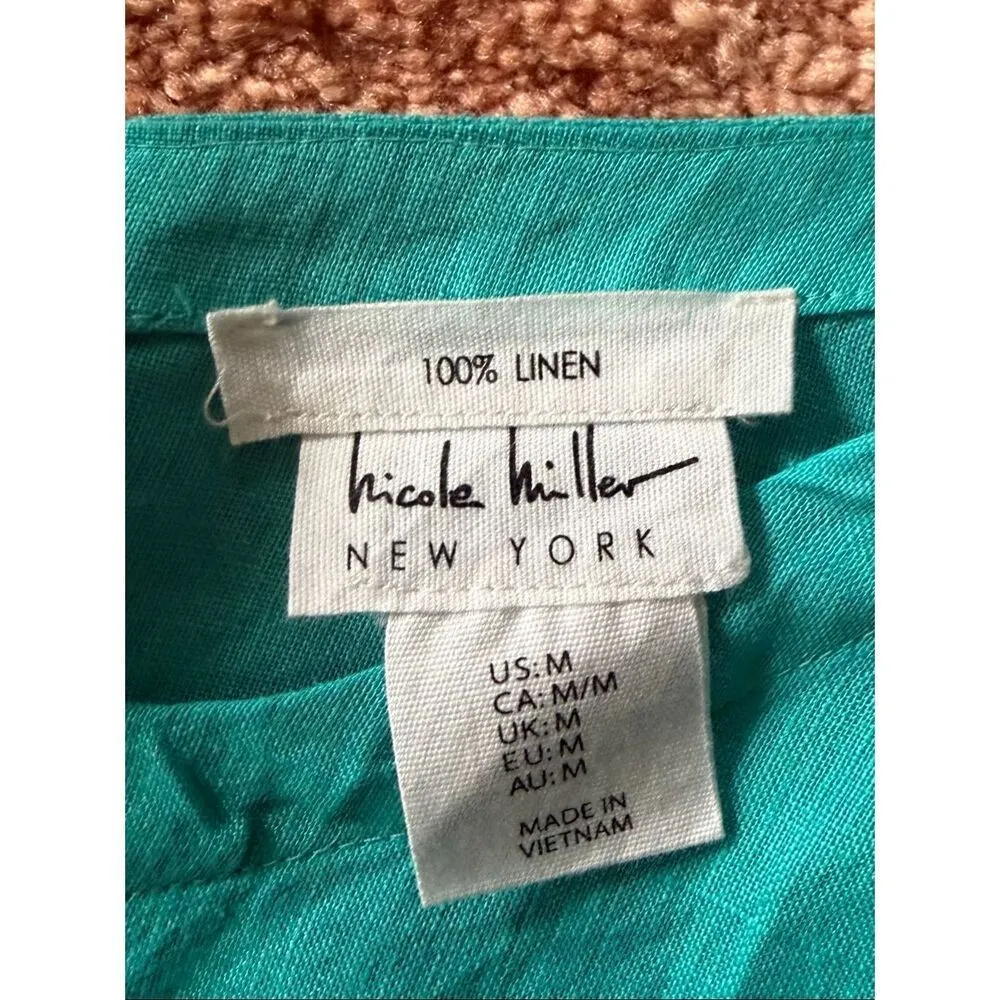Nicole Miller New York 100% Linen Turquoise Button Back Top Women’s M - Image 2