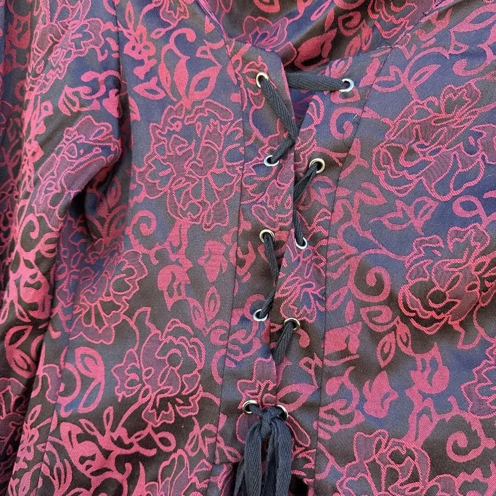 H&R Hearts and Roses Red Floral Gothic Steampunk Corset Jacket Women’s Size 8 - Image 7