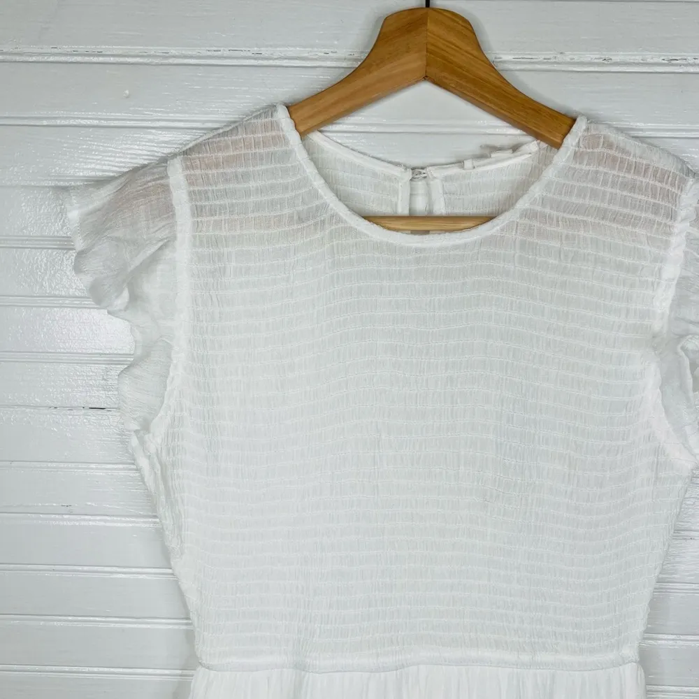 Blu Pepper Women's Smocked Ruffle Sleeve Tiered Midi Dress White Size M - Image 4