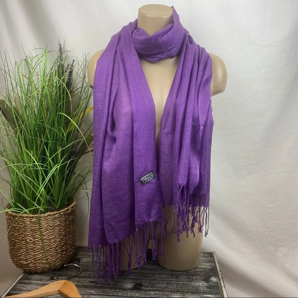 Pashmina  Purple Tassel Rectangular Solid thin knit Scarve - Image 2