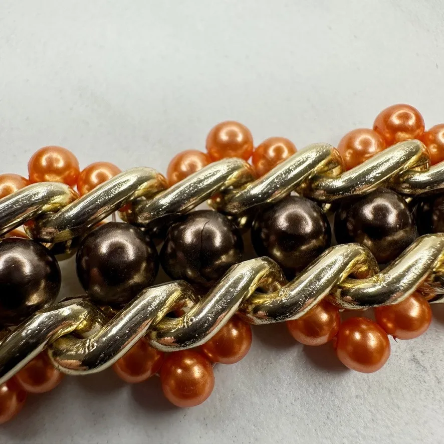 Beaded Chain Belt Womens Small (S) Brown Orange Gold Tone Boho Statement - Image 5