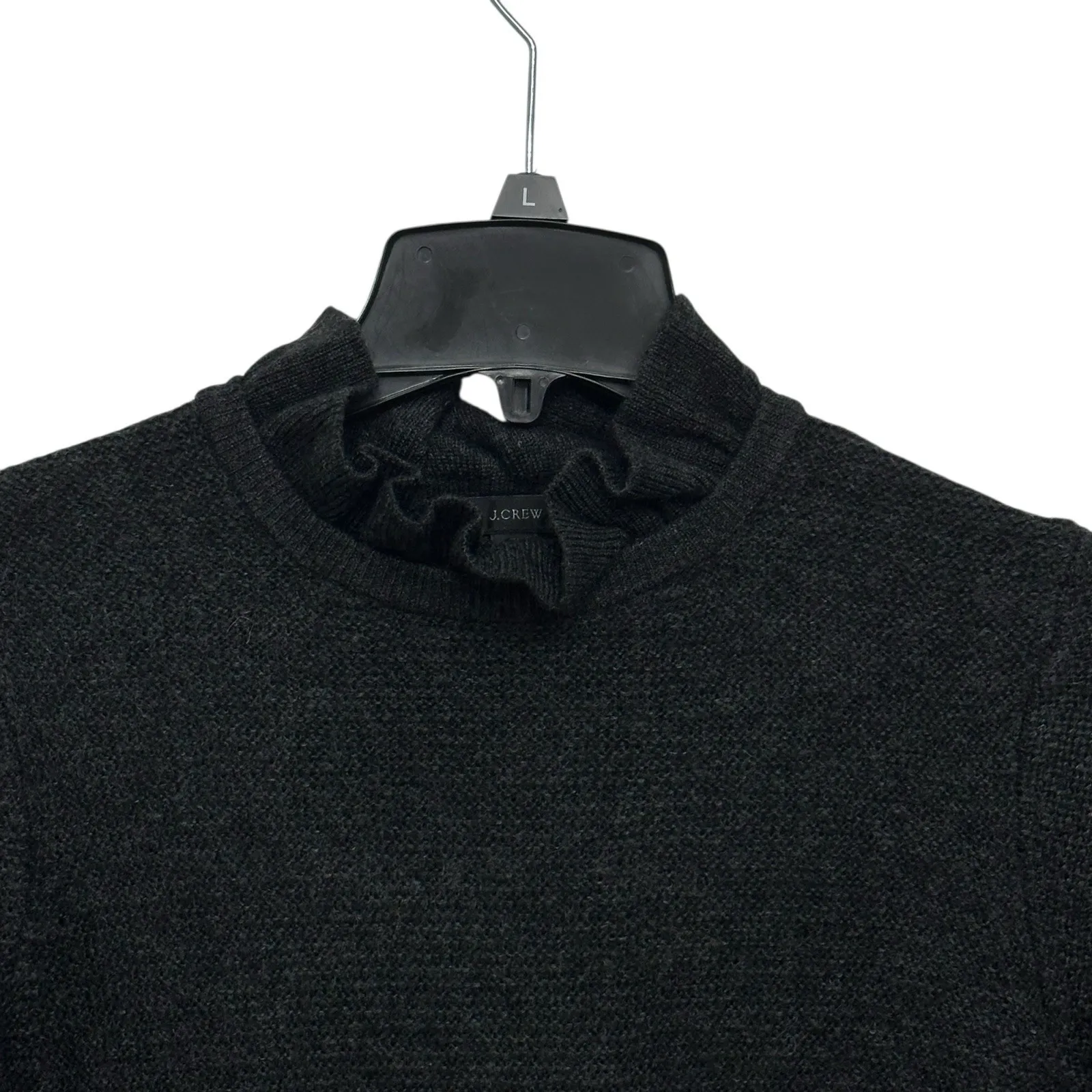 J Crew Wool Blend Ruffle Neck Button Sweater Women's Size Small Classic Preppy Gray - Image 2