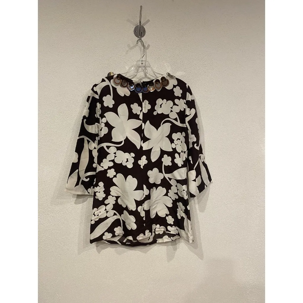 Tory Burch Effie Tunic Shirt Womens 8 Brown Floral Silk Beaded Neck Top Boho - Image 4