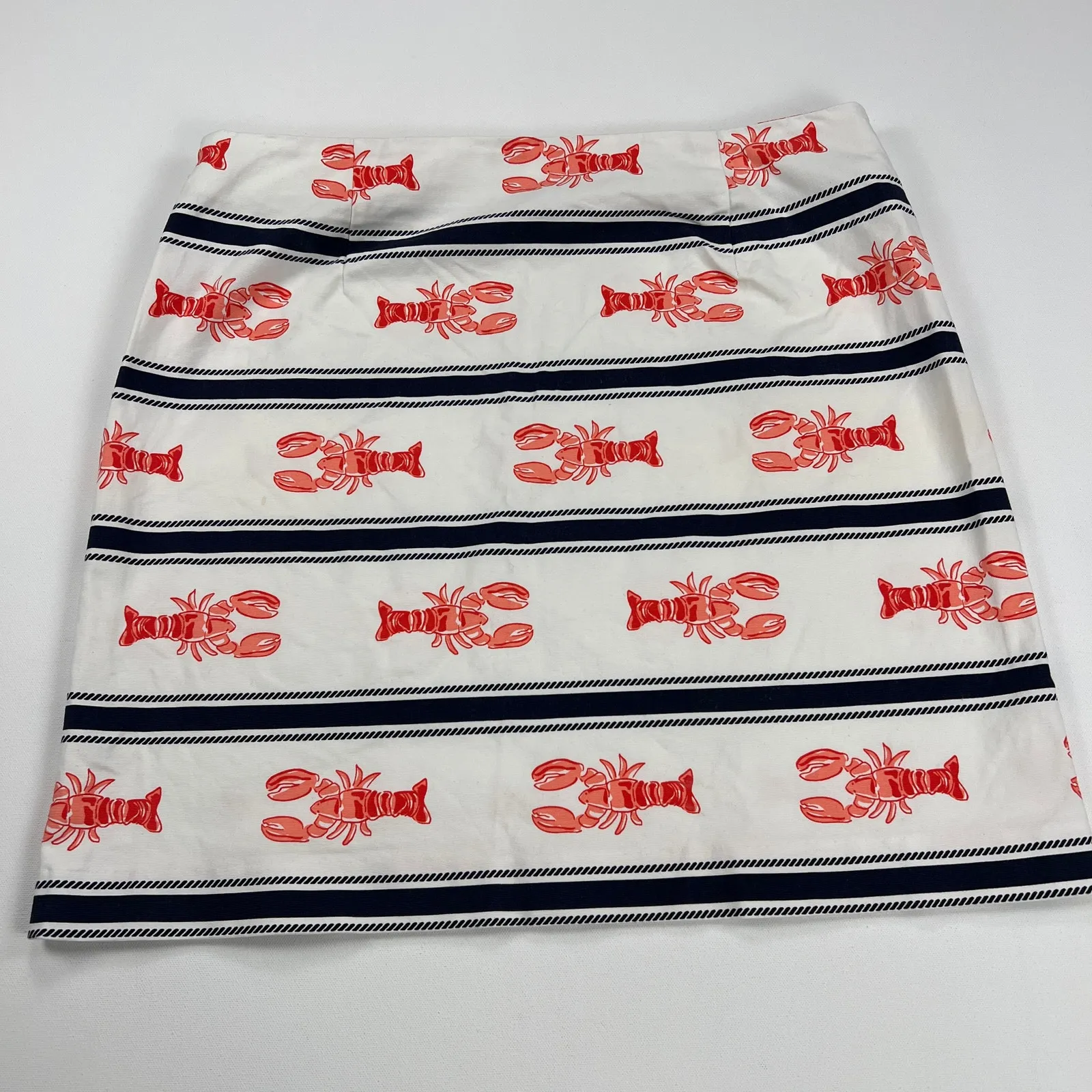 Talbots Cotton Stretch Twill Lobster Print Skirt Nautical Navy Stripe Size 12P - Image 7