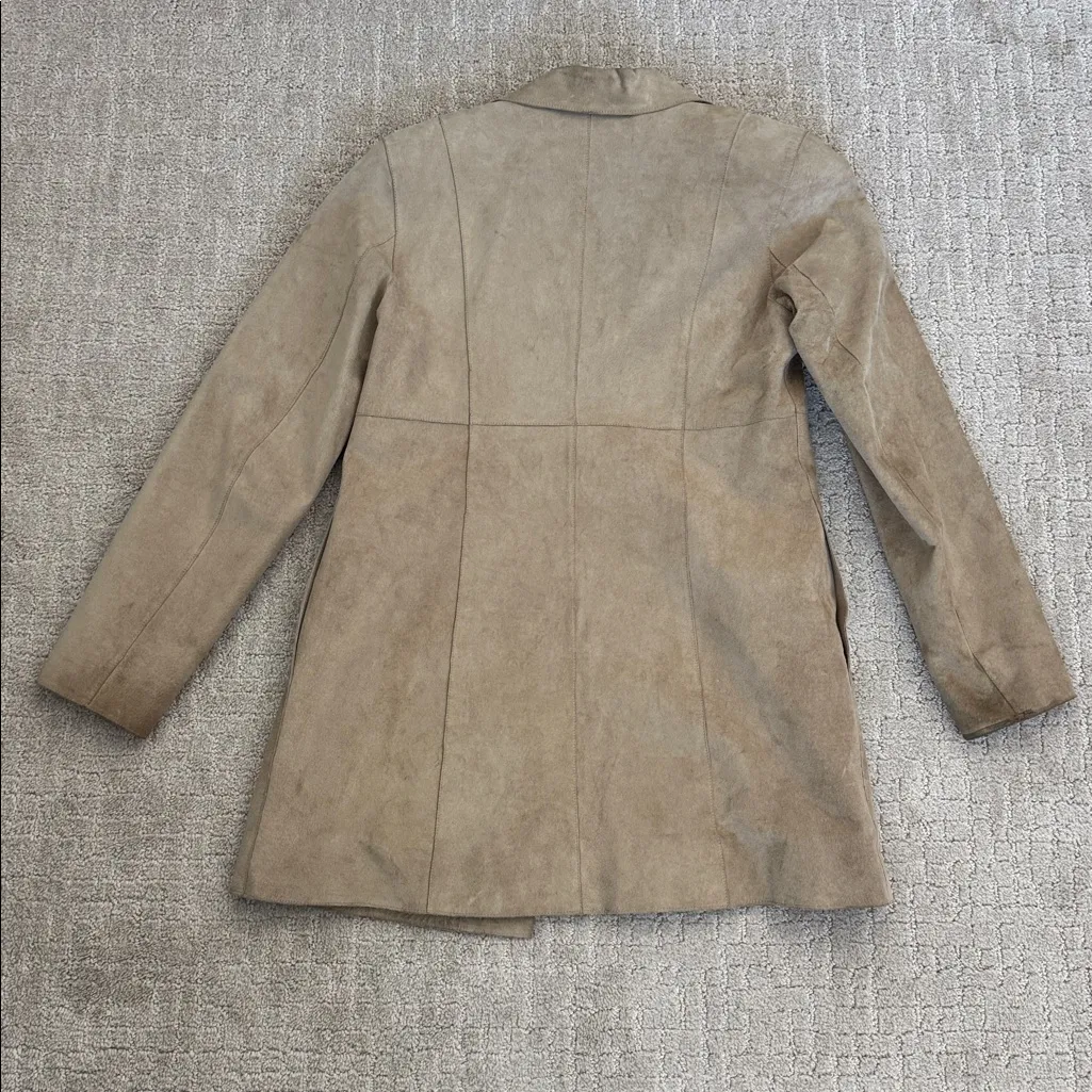 Vintage Tan Suede Blazer tie front long coat Size M - Image 7