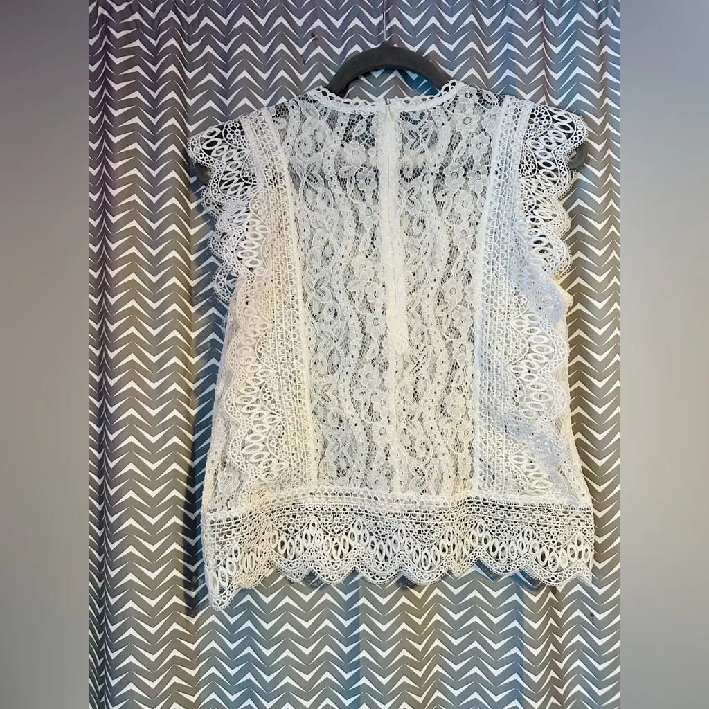 ZARA | White Lace Cap Sleeve Tank Blouse, size M - Image 7