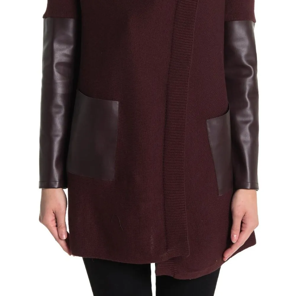 BLANKNYC Denim Faux Leather Trim High/Low Cardigan - Image 2