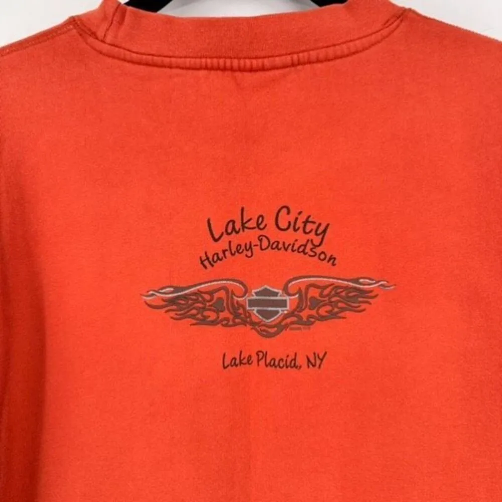 Vintage Y2K Harley Davidson Women’s‎ Orange Sweatshirt Large 3D Raised Spell Out - Image 4