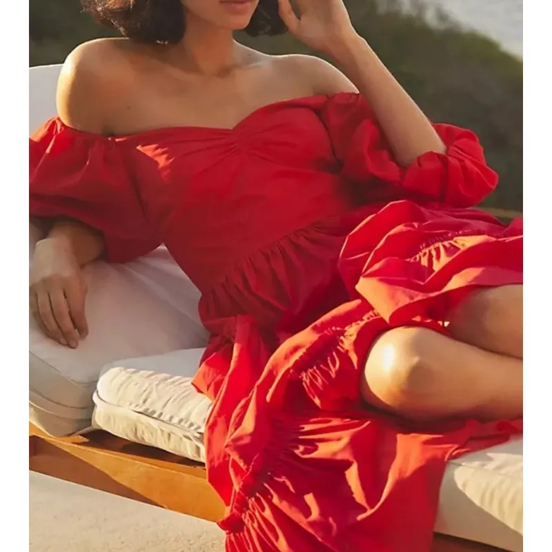 Anthropologie ATSU Dress Red Off-The-Shoulder Red Maxi Dress - Image 12