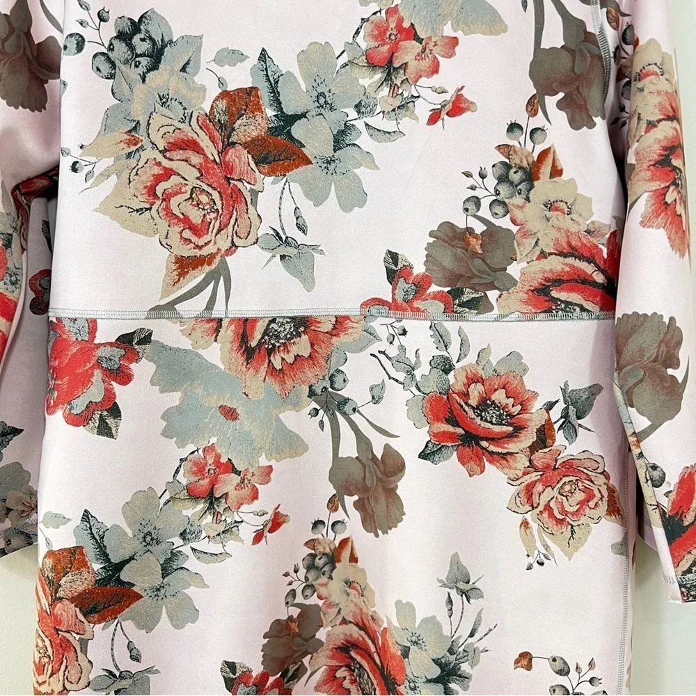 JOAN VASS Floral Blazer Jacket 3/4 Sleeve Faux Suede Open Front Duster M - Image 8