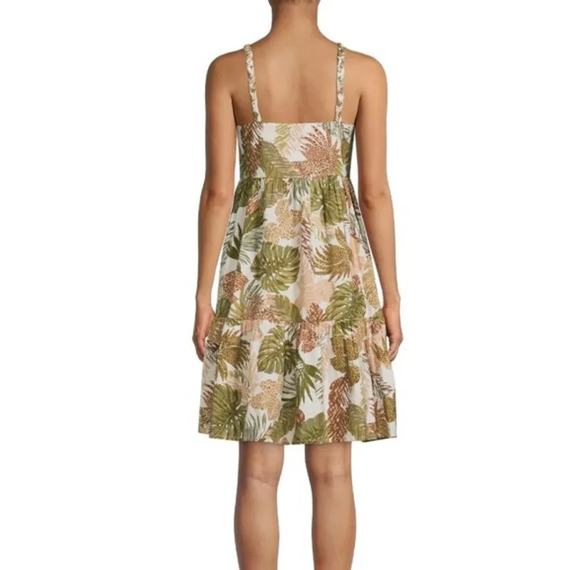 Beach Lunch Lounge Knee Length Dress Womens M Green Braided Strap Tropical - Image 2