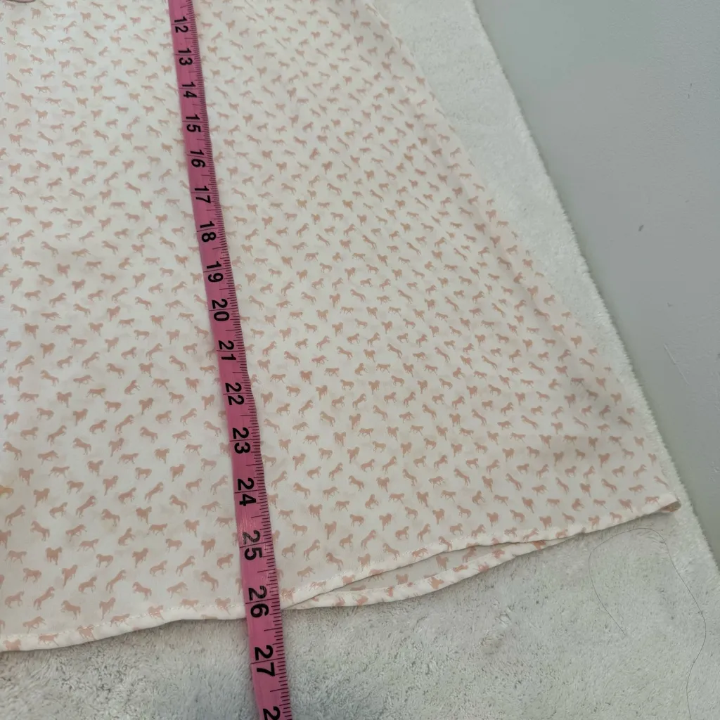 Free People White & Pink Horse Print Button Up Long Sleeve Sheer Blouse XS - Image 10