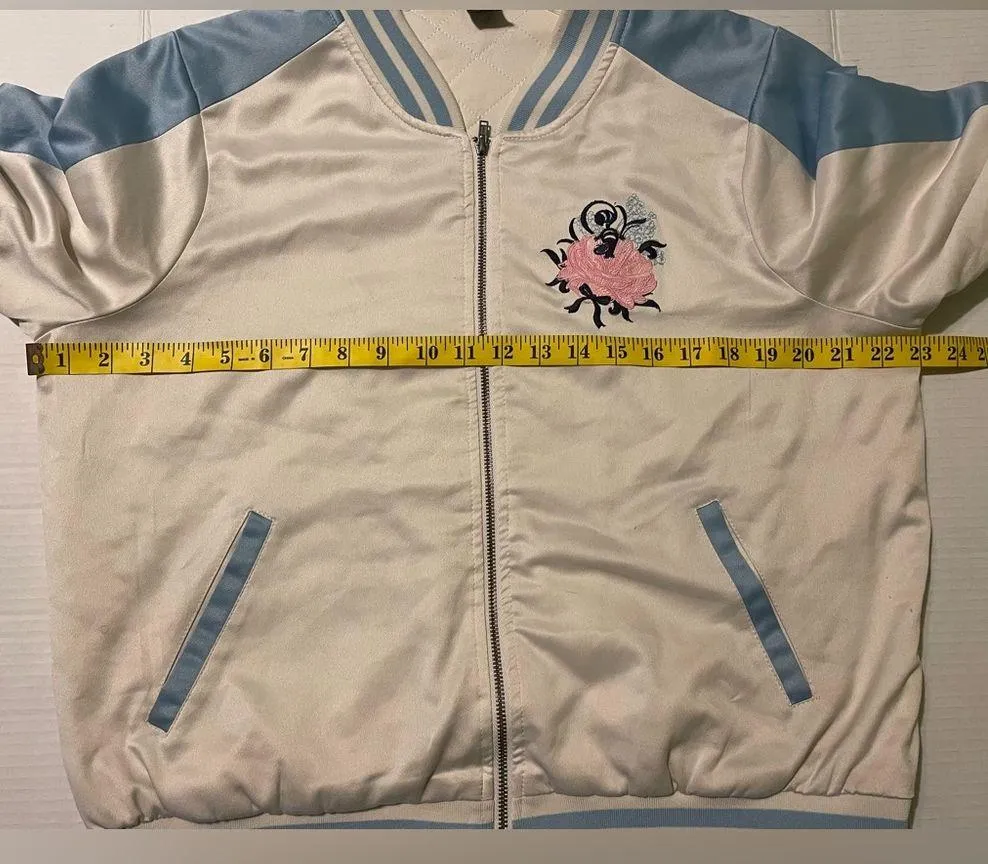 Disney Alice in Wonderland Cream Embroidered Zip Up Bomber Jacket- Large - Image 8