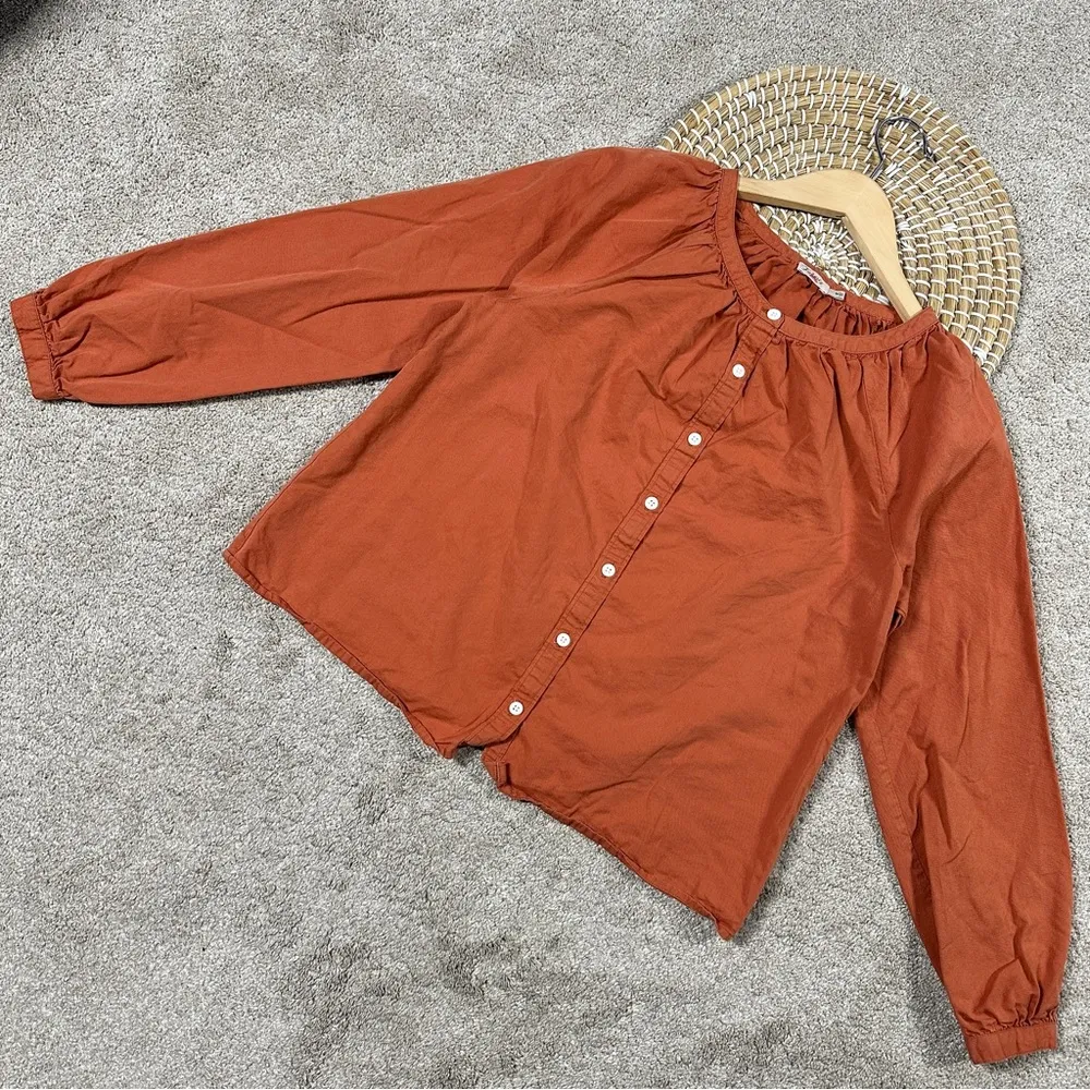 Faherty Women’s Button Front Top Longsleeve Cotton Casual in Orange Size M - Image 2