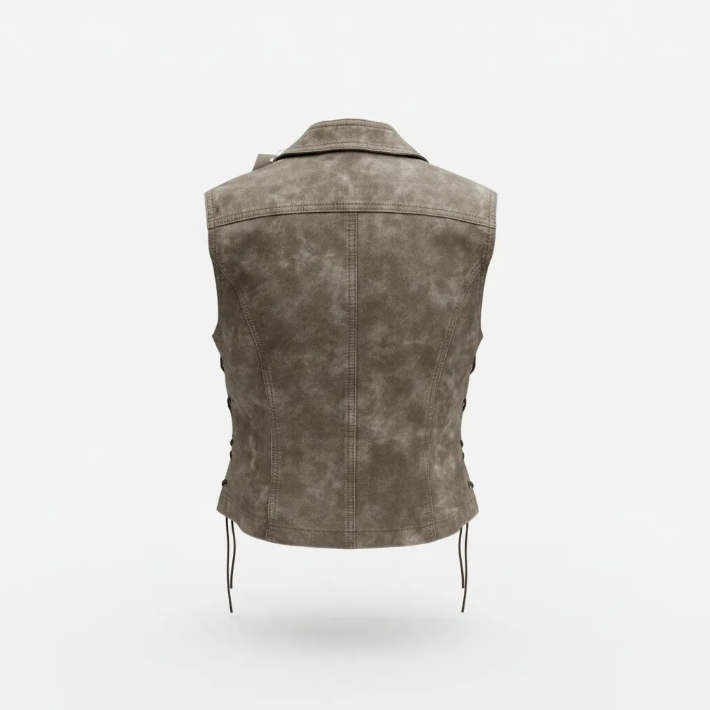 JADED LONDON Faux Leather Sleeveless Jacket W/ Lace Sides, Steel, Medium - Image 16