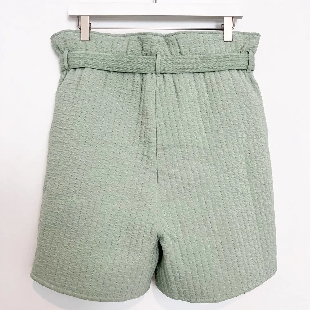 NEW Samsoe Quilted Ember High Rise Belted Paperbag Green Shorts‎ NWOT Size Large - Image 8