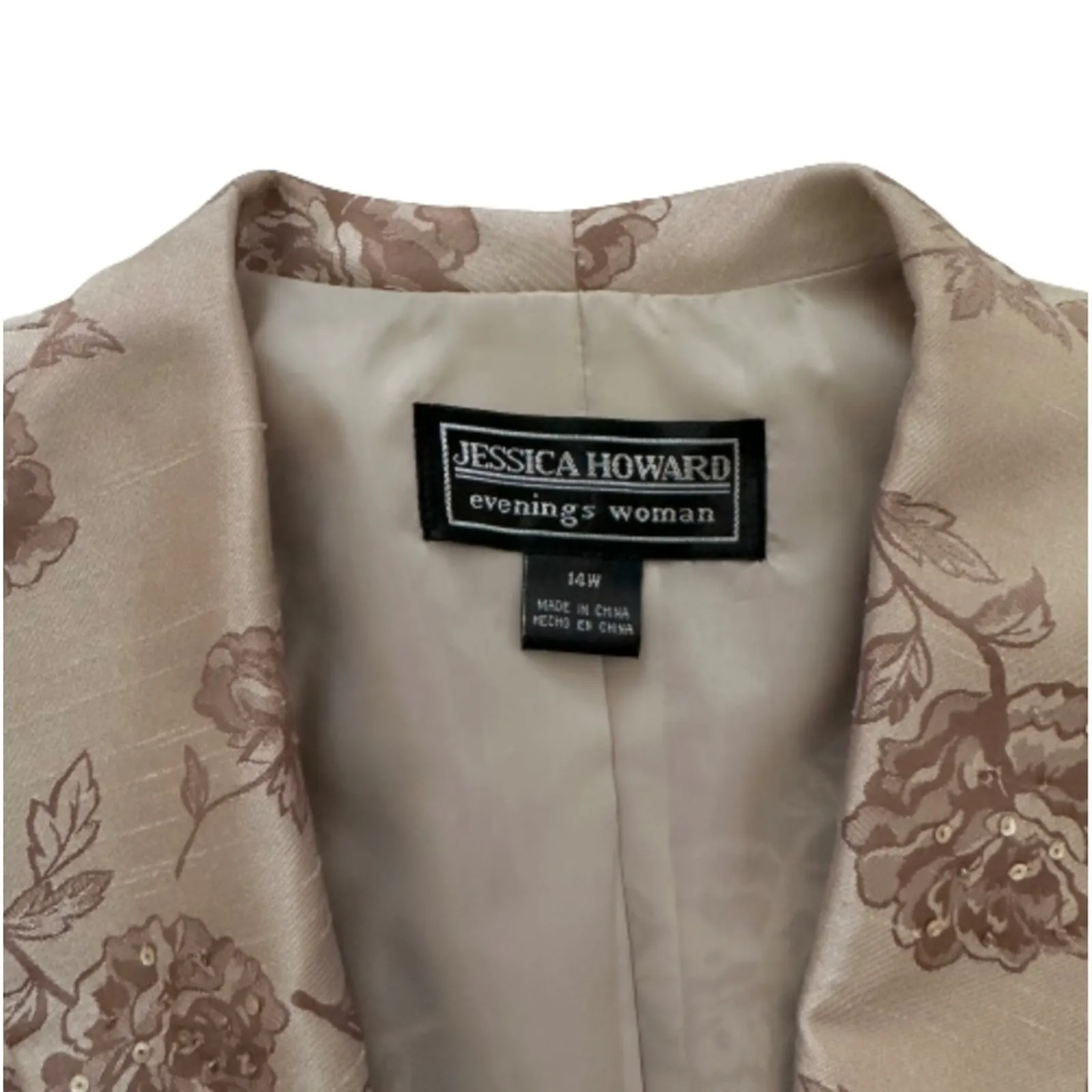 Jessica Howard Evenings Jacket Dress Woman Tan Sequins 2 Piece Midi Size 14W - Image 3