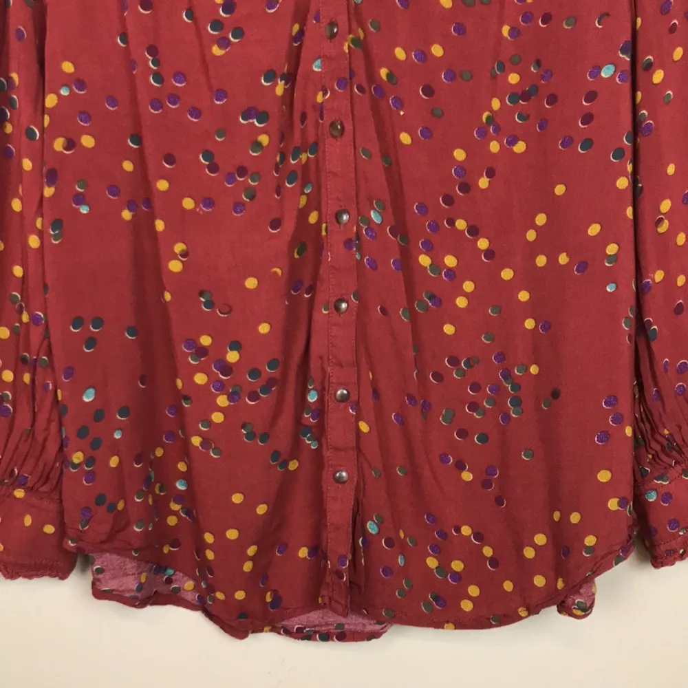 Maeve Women’s Red Polka Dot Ruffle Trim Button-Up 7/8 Sleeve Blouse - Image 3