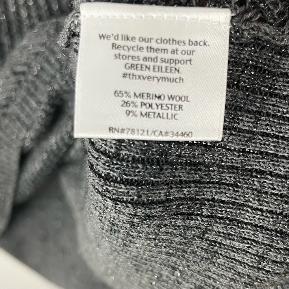 EILEEN FISHER Gray Merino Wool Metallic Blend Long Sleeves Sweater, Size Large - Image 4