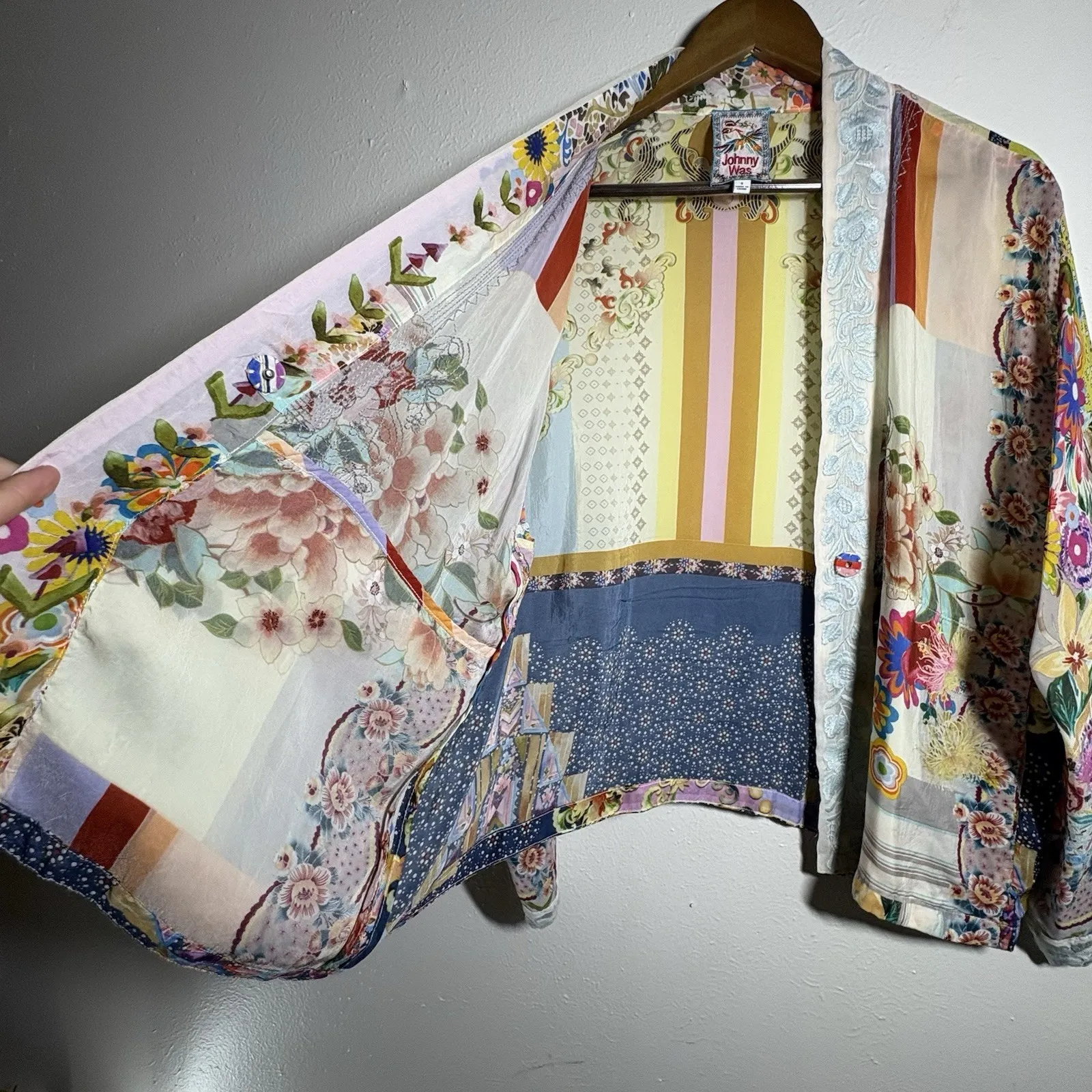 Johnny Was Women SM Embroidered Kimono Duster Floral Open Front Pockets Cardigan - Image 4