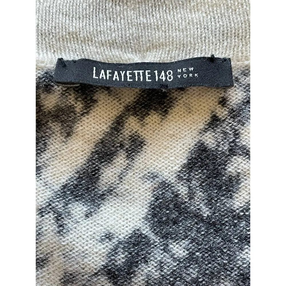 Lafayette 148 Black & Cream Geometric Cashmere Knit Cardigan Sweater - Image 7