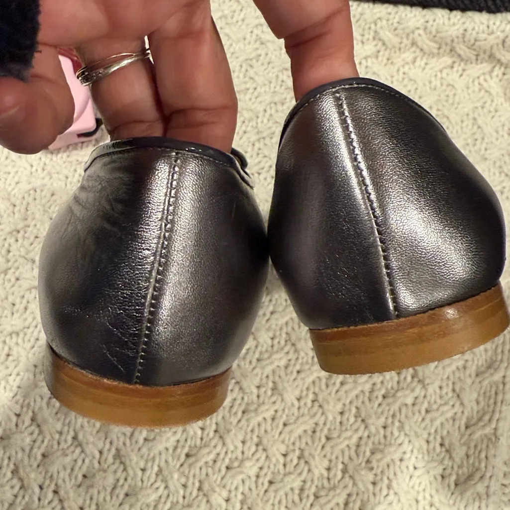 MAVETTE MADE ITALY 37 Pointed Toe Women's Silver Loafers USA 7 - Image 5