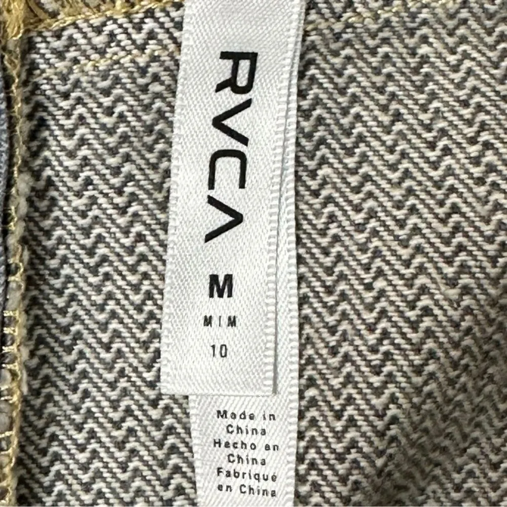 NEW RVCA Crystal Denim Overalls Gray Stripes Wide Leg Crop 100% Cotton Size M - Image 14