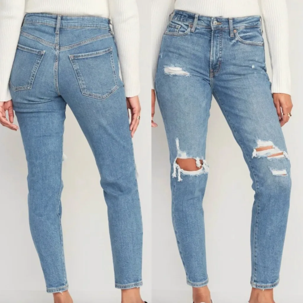 NEW NWT OLD NAVY High Waisted OG Straight Ripped Ankle Jeans Medium Cropped Crop - Image 2