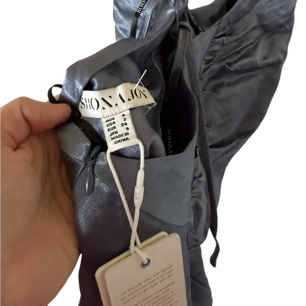 Shona Joy NEW La Lune Asymmetrical Bias Cowl Midi Dress in Blue Smoke - Image 6