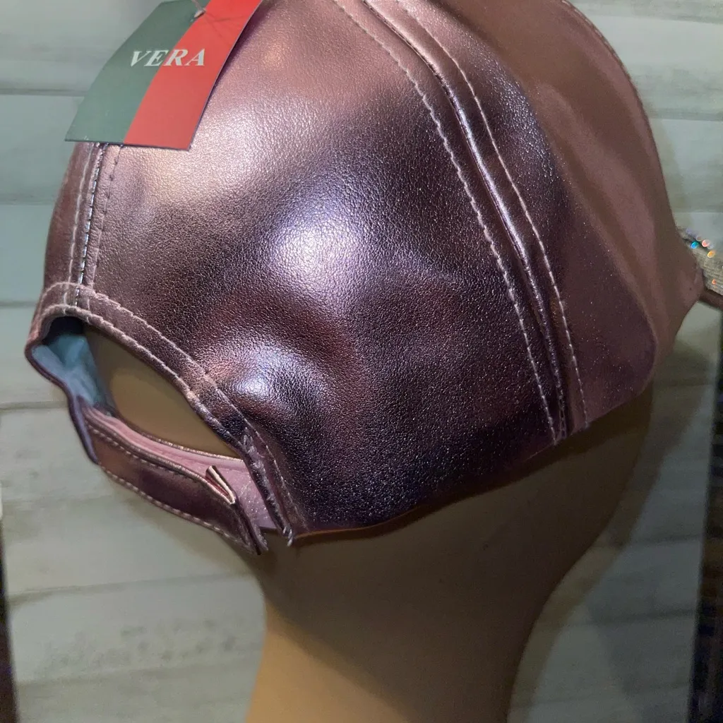 🩷🩷 Pink Metallic Cap with Rhinestone Brim - Image 7