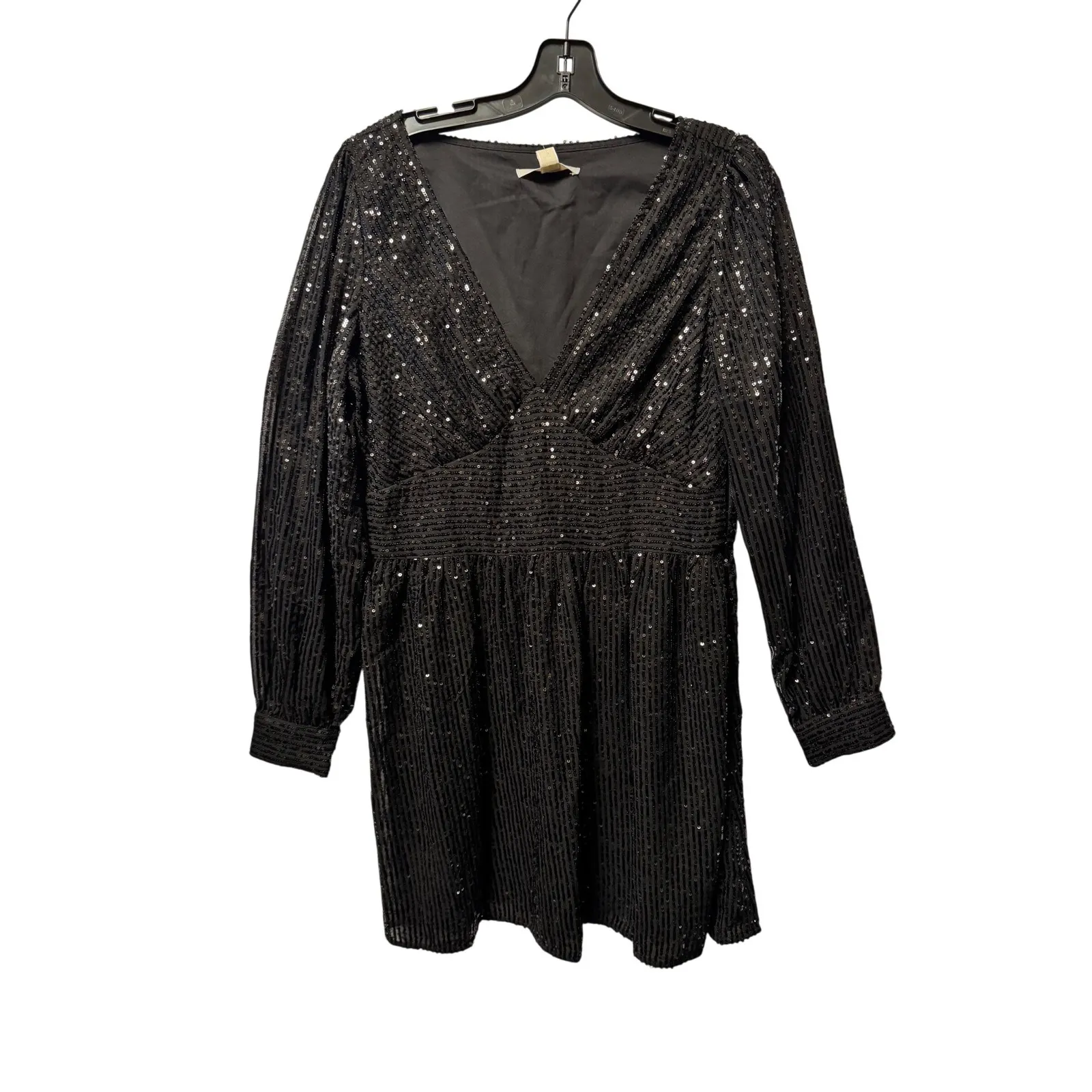 MICHAEL Michael Kors Black Sequin V Neck Long Sleeve Smocked Waist Dress M Size M - Image 3