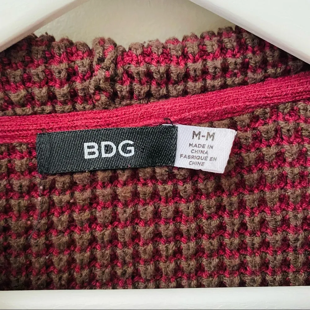 BDG by Urban Outfitters Zip Up Knitted Hooded Sweater Red Sz Medium - Image 4