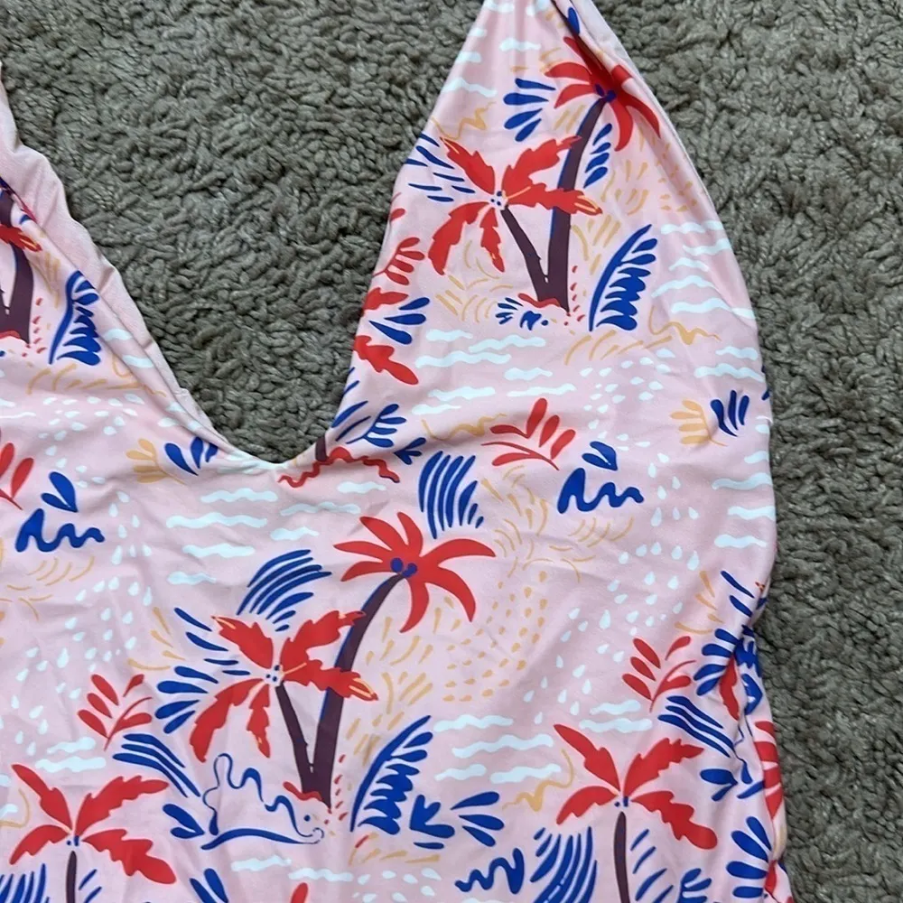 Onia Pink and Blue Palm Print One Piece Swimsuit - Image 9