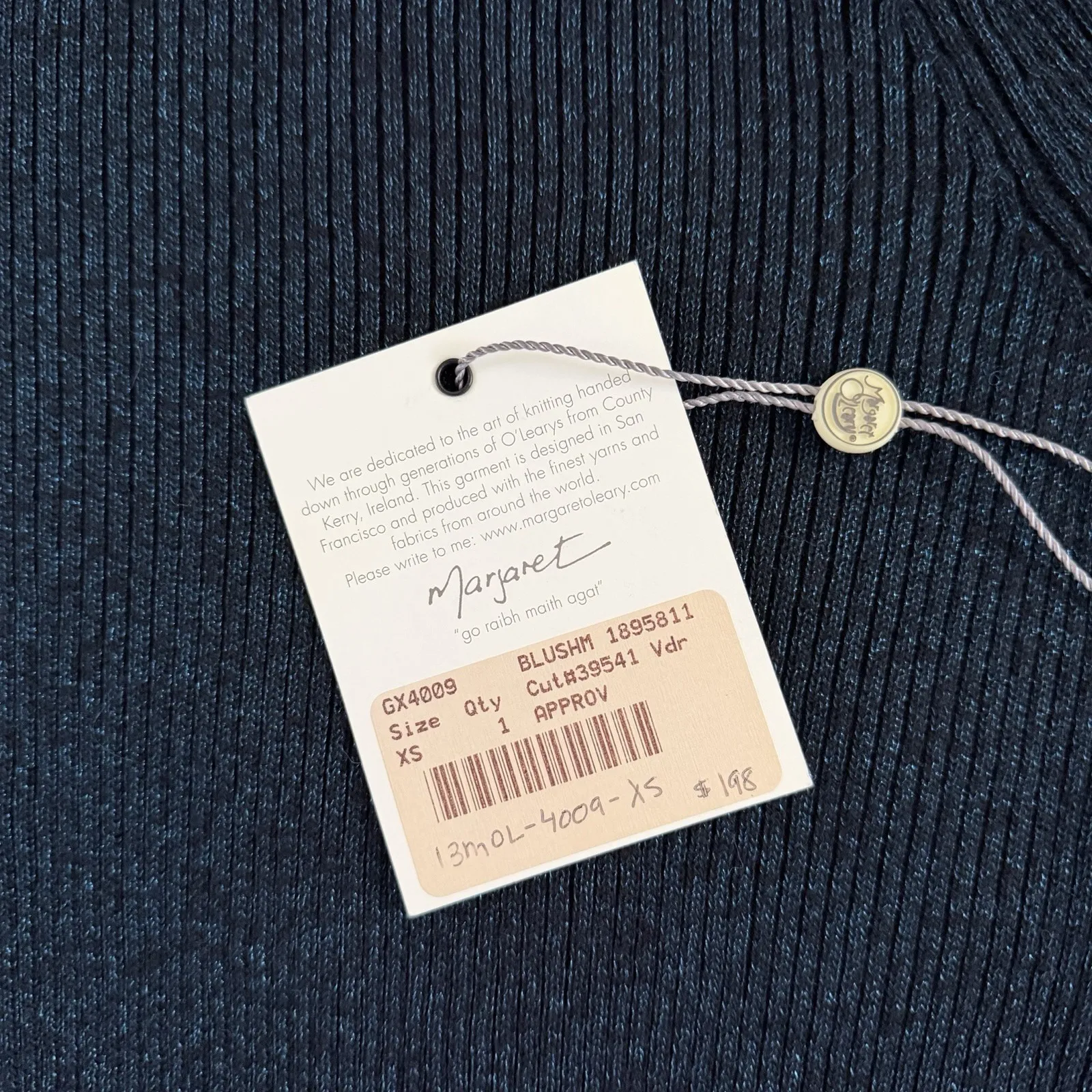 NWT Margaret O'Leary Cold Shoulder Ribbed Blue Metallic Sweater - Image 5