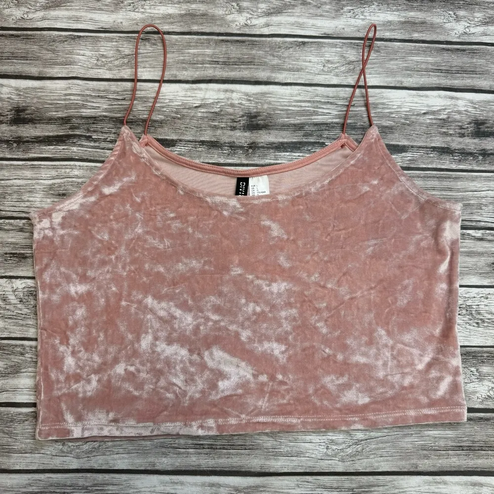Divided by H&M Women's Crushed Velvet Velour Crop Tank Top L LG Large Light Pink - Image 3