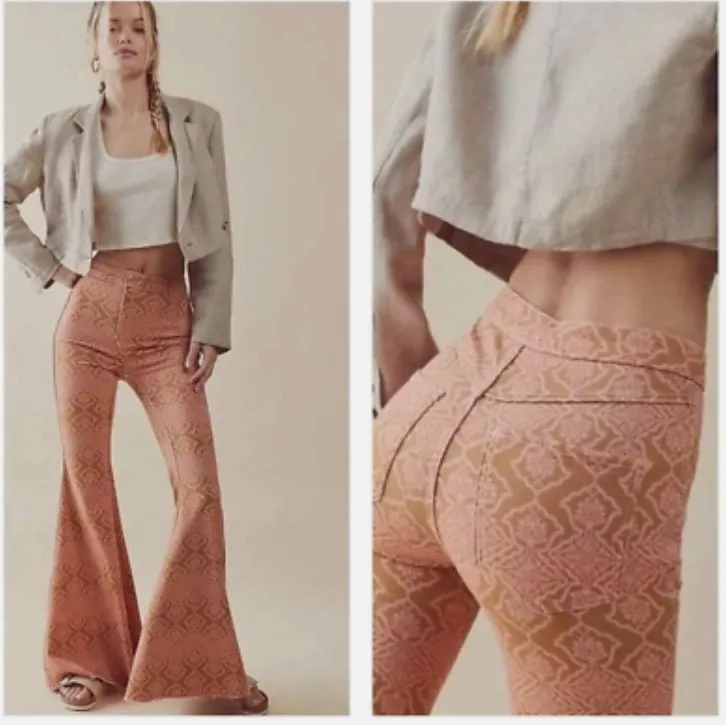 Free People Throw It Back Reversible Flares High Rise Pink Orange Jean - Image 2