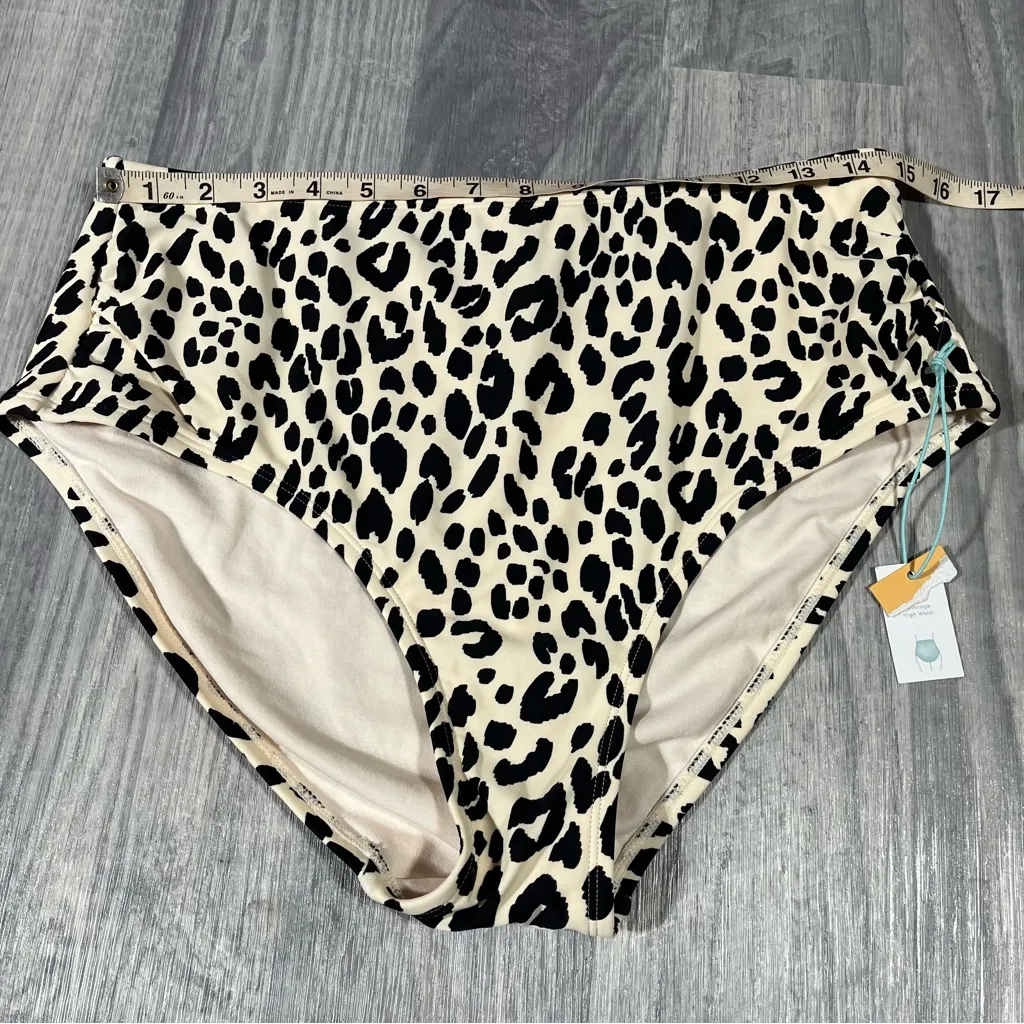 Kona Sol Leopard Print High-Waisted Bikini Bottoms; NEW - Image 3