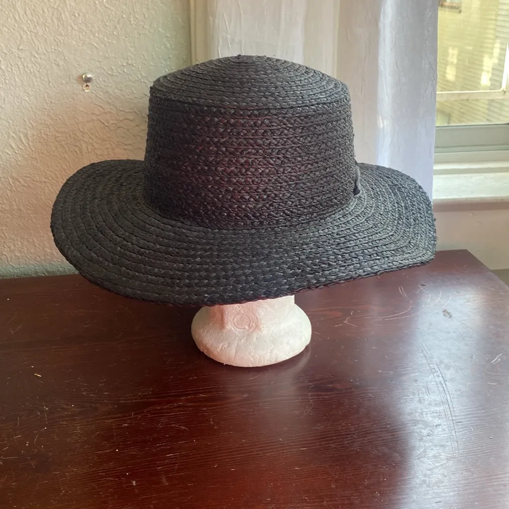 Madewell Stampede Strap Straw Boater Hat Size M-L Black Gingham Scarf Tie - Image 5