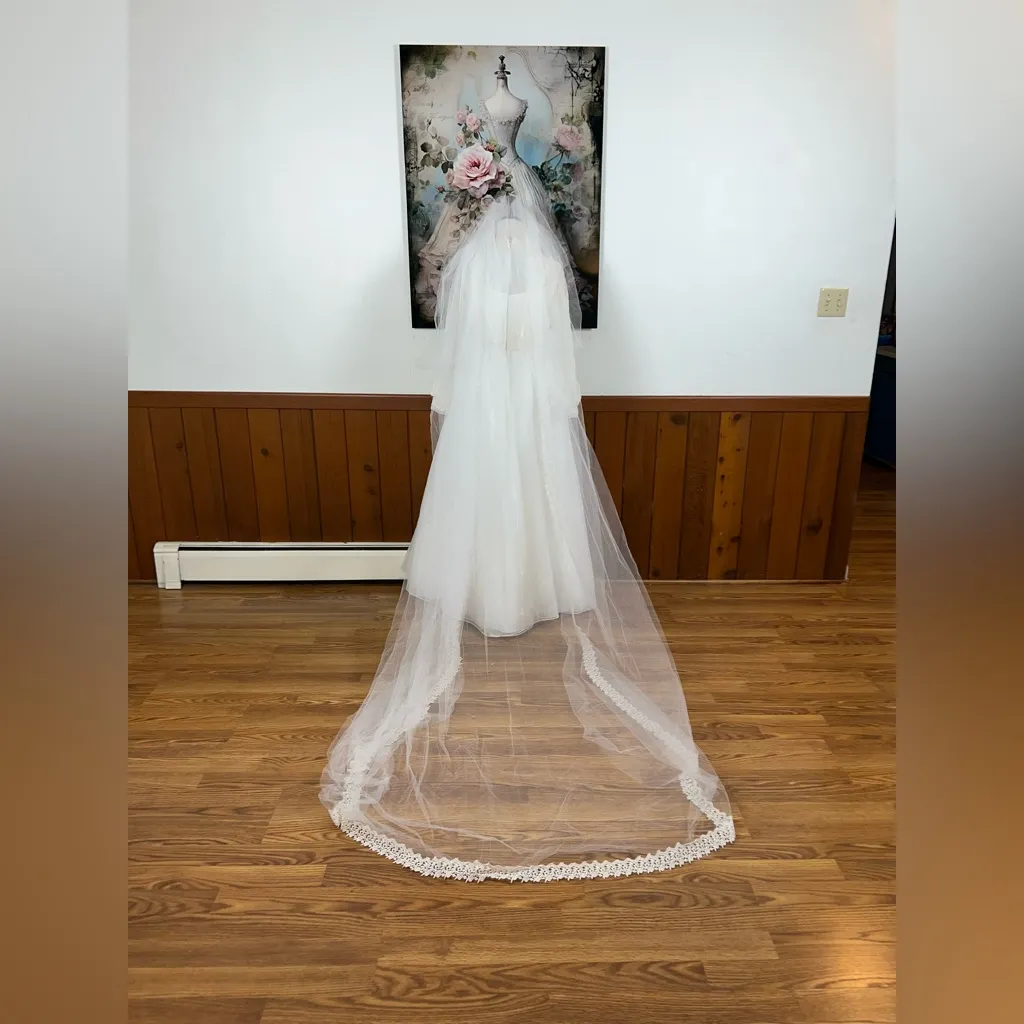 Darling Vintage 1960s/70s Wedding Gown & Cathedral Length Veil! White Size 12 - Image 9