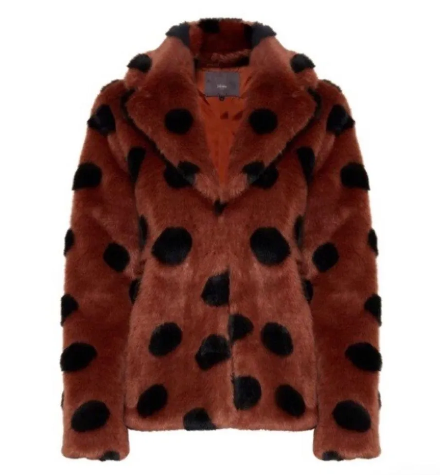 ICHI GINGERBREAD BROWN Faux Fur Coat With Abstract Accents Sz 40 Large NWT - Image 8