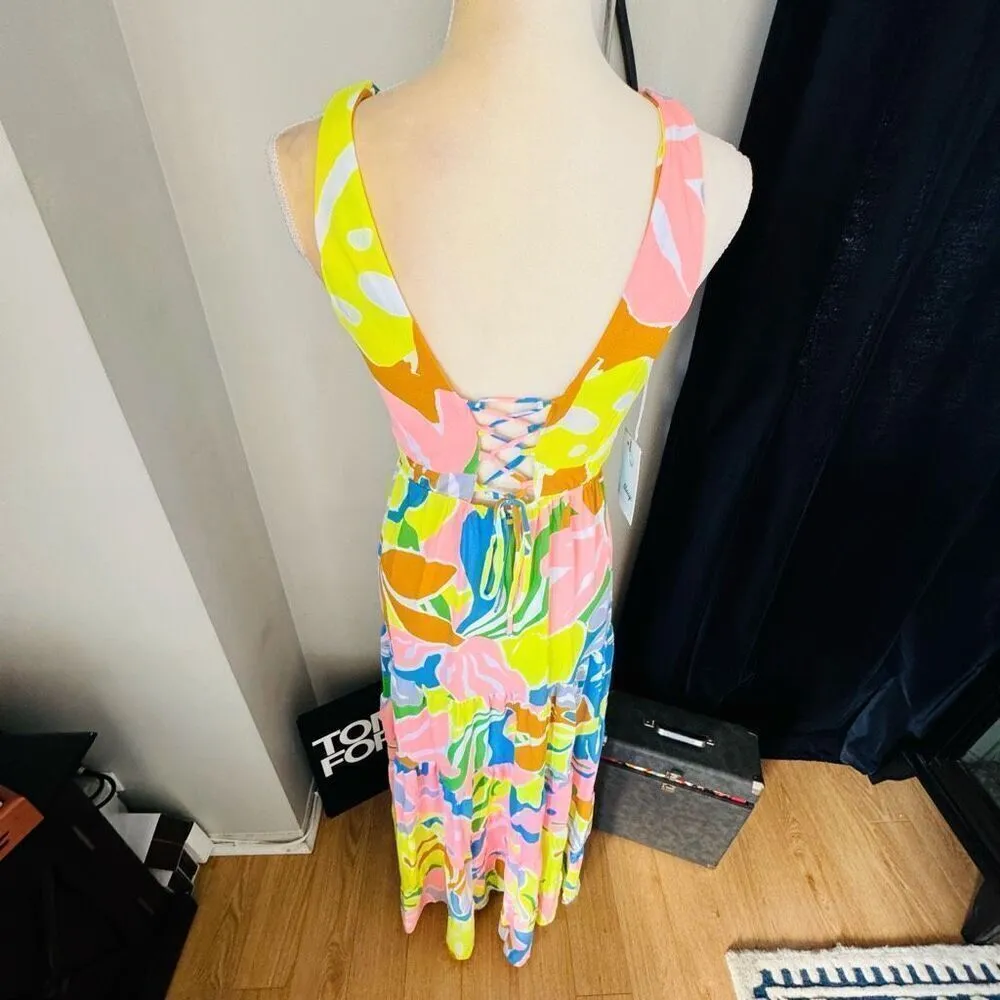 Maaji Selvatik Marea‎ Knit Cover-Up Maxi Dress, Yellow/Blue Size Small 2/4, NWT - Image 8