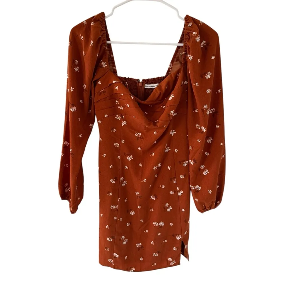 Abercrombie & Fitch Long-Sleeve Draped Bodice Mini Dress in Orange Spice - Image 3