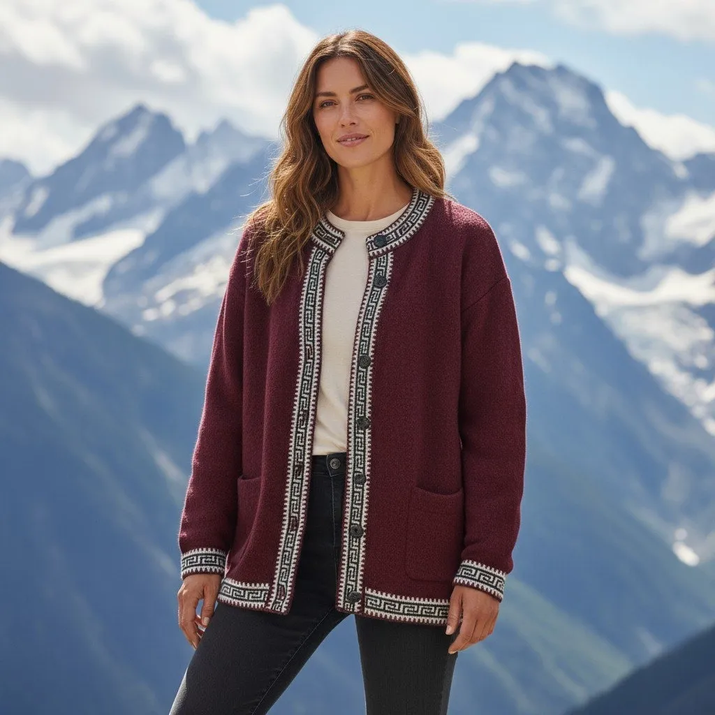 Sumac Design Alpaca Cardigan Sweater M/L Burgundy Peru Artisan Mountain Boho Red Size undefined - Image 2