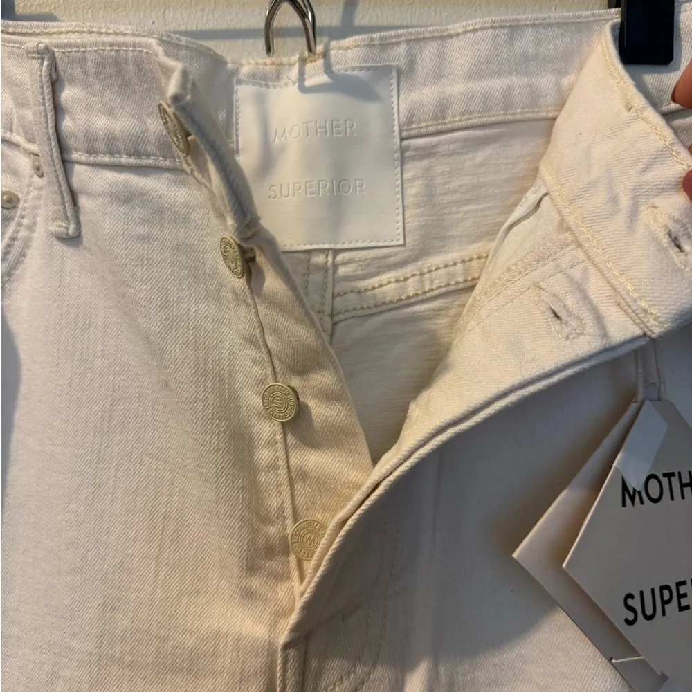 MOTHER SUPERIOR The Ditcher Crop in Act Natural Tan Wash White Denim Women's 31 - Image 4